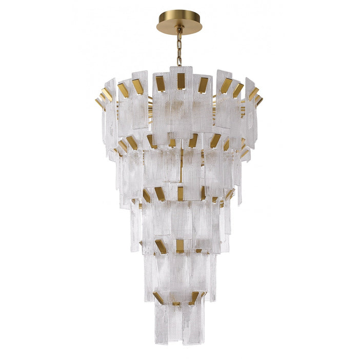 Chandelier Avenue Lighting HF7182-AGB Belmont Avenue Lightin Belmont 40"W 5-Tier Pendant in Aged Golden Brass/Textured Glass Avenue Lighting