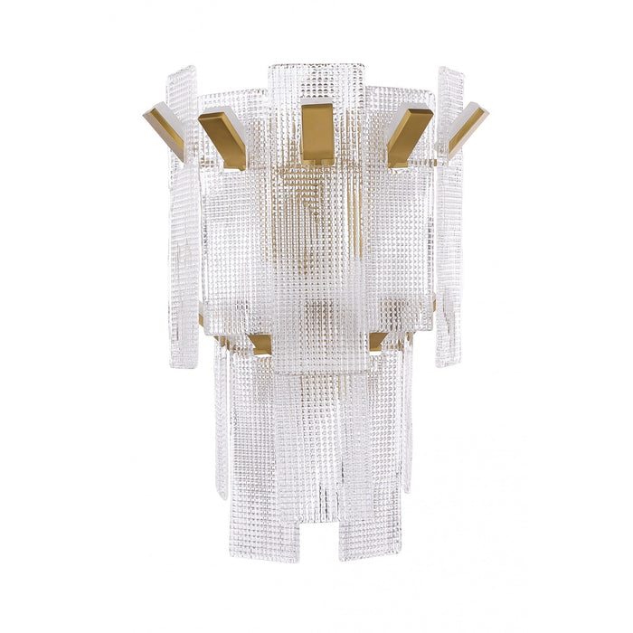 Wall Sconce Avenue Lighting HF7183-AGB Belmont 2-Tier 23.5"H Wall Sconce in Aged Golden Brass/Textured Glass Avenue Lighting