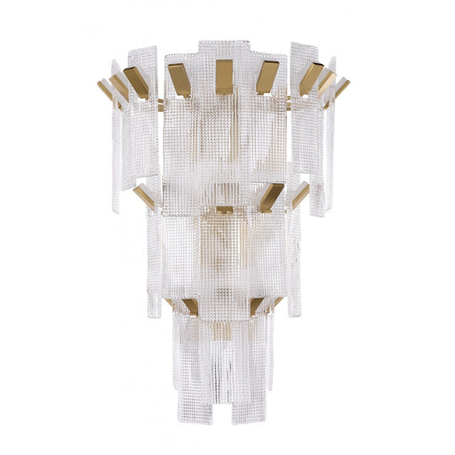 Wall Sconce Avenue Lighting HF7184-AGB Belmont 3-Tier 36"H Wall Sconce in Aged Golden Brass/Textured Glass Avenue Lighting