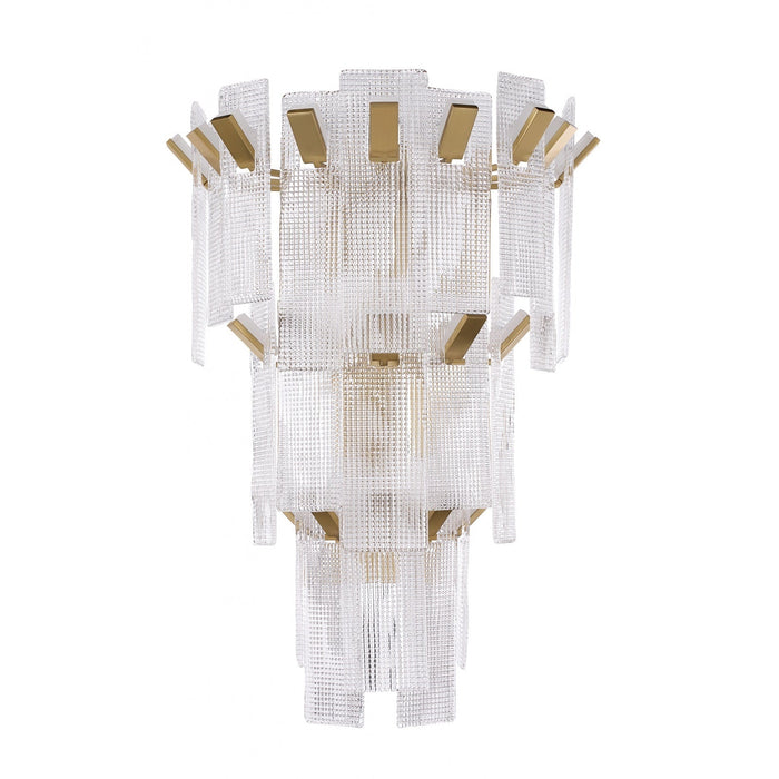 Wall Sconce Avenue Lighting HF7184-AGB Belmont 3-Tier 36"H Wall Sconce in Aged Golden Brass/Textured Glass Avenue Lighting