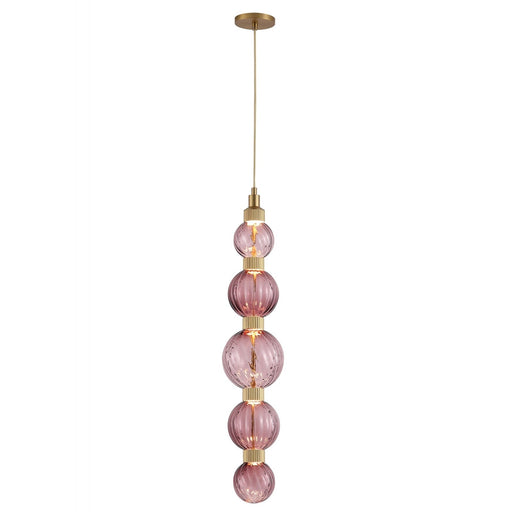 Pendant Lamp Avenue Lighting HF7960-AB-PUR Zayna 5-Light 36"H LED Pendant in Aged Brass/Purple and Brown Glass Avenue Lighting