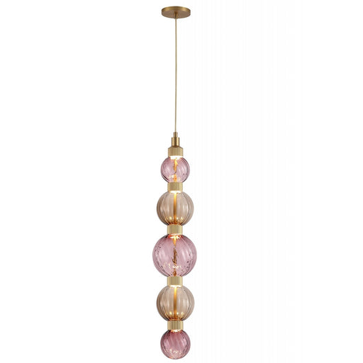Pendant Lamp Avenue Lighting HF7960-AB-PBP Zayna 5-Light 36"H LED Pendant in Aged Brass/Purple and Brown Glass Avenue Lighting