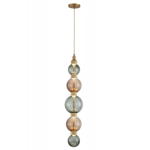 Pendant Lamp Avenue Lighting HF7960-AB-GBG Zayna 5-Light 36"H LED Pendant in Aged Brass/Brown and Green Glass Avenue Lighting