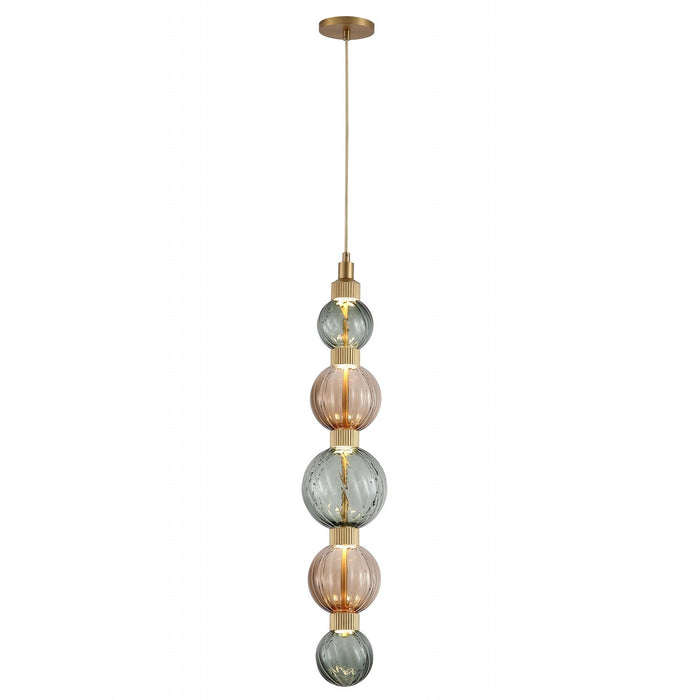 Pendant Lamp Avenue Lighting HF7960-AB-GBG Zayna 5-Light 36"H LED Pendant in Aged Brass/Brown and Green Glass Avenue Lighting