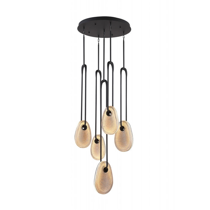 Pendant Lamp Avenue Lighting HF7155-BK-SMK Palmea 5-Light 24"W Oval Shape Alabaster LED Pendant in Black/Smoked Glass in Matte Black Avenue Lighting