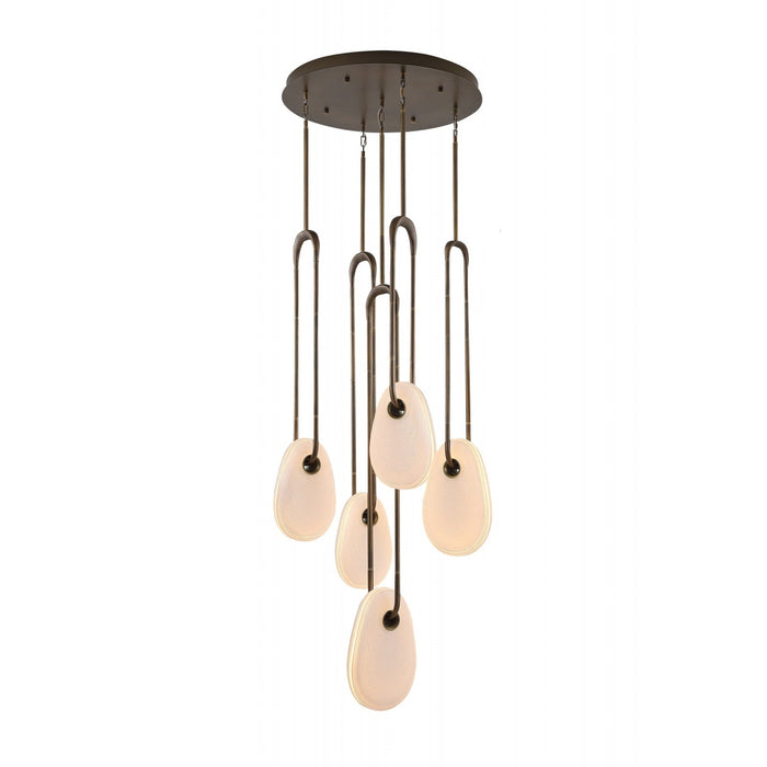 Pendant Lamp Avenue Lighting HF7155-AB-WHT Palmea 5-Light 24"W Oval Shape Alabaster LED Pendant in Aged Brass Avenue Lighting