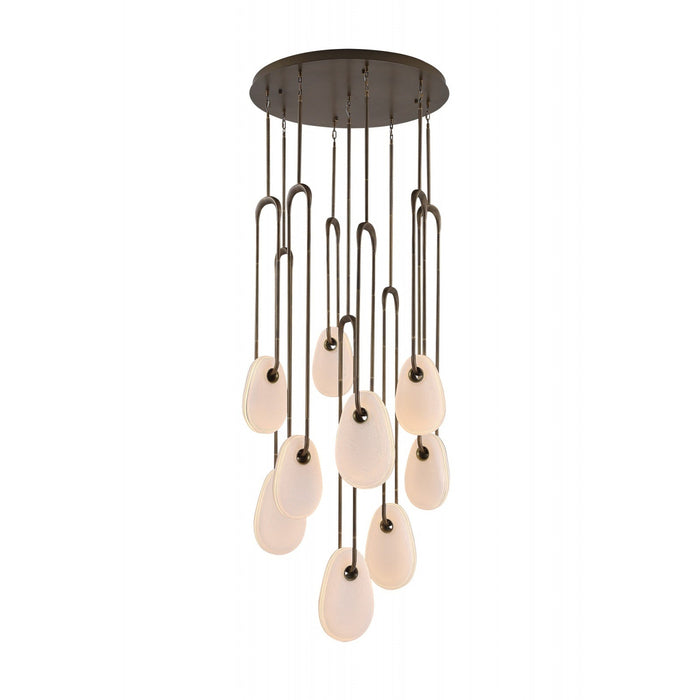 Pendant Lamp Avenue Lighting HF7109-AB-WHT Palmea 9-Light 31"W Oval Shape Alabaster LED Pendant in Aged Brass Avenue Lighting