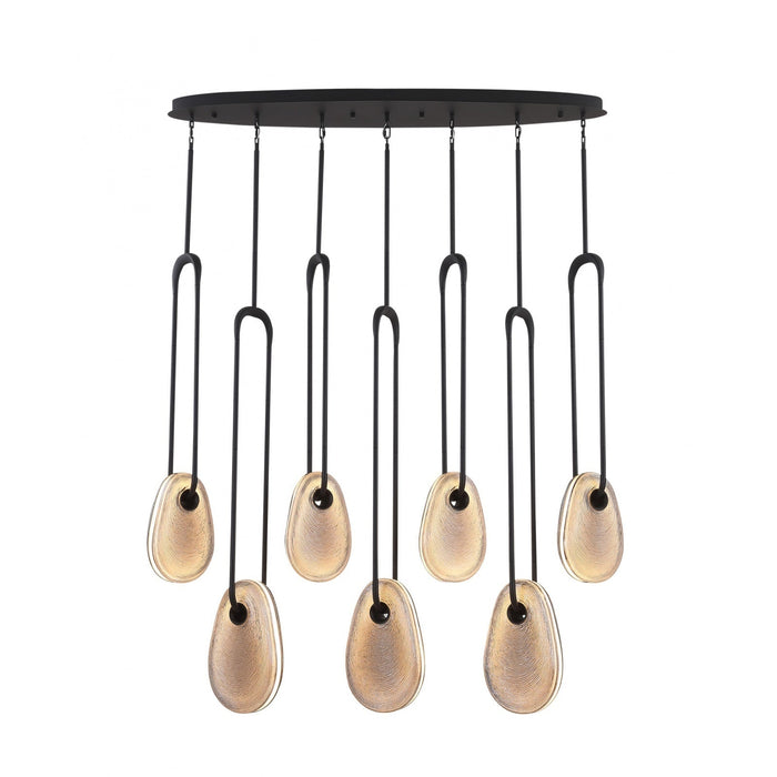 Pendant Lamp Avenue Lighting HF7107-BK-SMK Palmea 7-Light 50"W Oval Shape Alabaster LED Pendant in Matte Black Avenue Lighting
