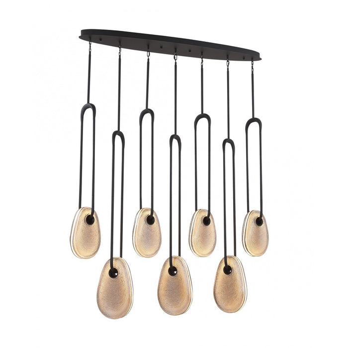 Pendant Lamp Avenue Lighting HF7107-BK-SMK Palmea 7-Light 50"W Oval Shape Alabaster LED Pendant in Matte Black Avenue Lighting
