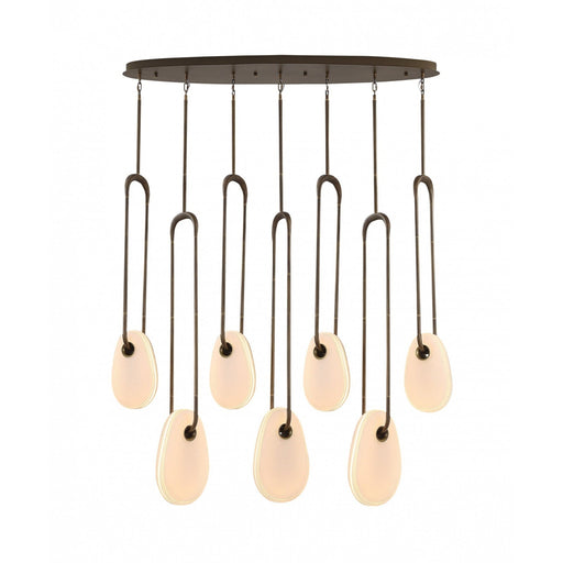 Pendant Lamp Avenue Lighting HF7107-AB-WHT Palmea 7-Light 50"W Oval Shape Alabaster LED Pendant in Aged Brass Avenue Lighting
