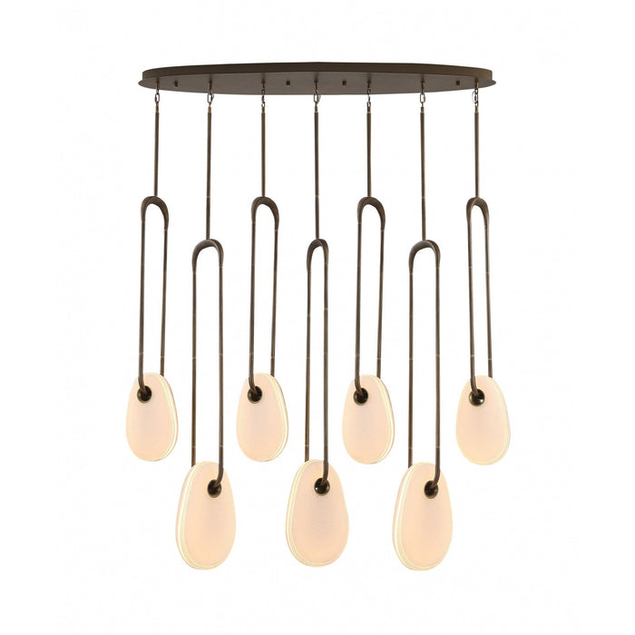 Pendant Lamp Avenue Lighting HF7107-AB-WHT Palmea 7-Light 50"W Oval Shape Alabaster LED Pendant in Aged Brass Avenue Lighting