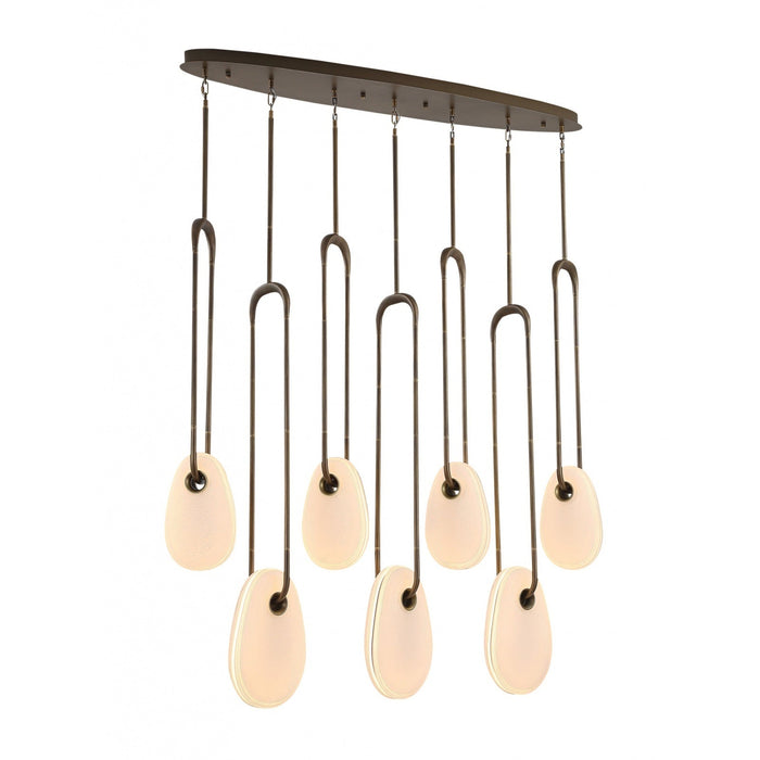 Pendant Lamp Avenue Lighting HF7107-AB-WHT Palmea 7-Light 50"W Oval Shape Alabaster LED Pendant in Aged Brass Avenue Lighting