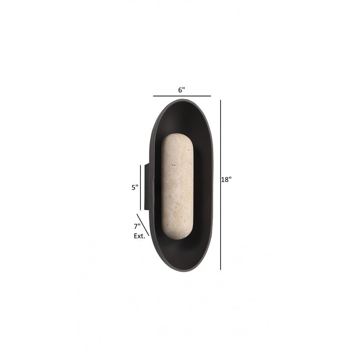 Outdoor Wall Light Avenue Lighting AV5518-BLK Avenue Outdoor 18"H Oval Capsule LED Wall Sconce in Black Natural Stone Avenue Lighting
