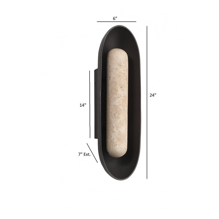 Outdoor Wall Light Avenue Lighting AV5524-BLK Avenue Outdoor 24"H Oval Capsule LED Wall Sconce in Black Natural Stone Avenue Lighting