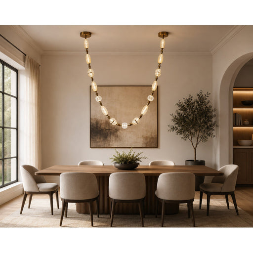 Pendant Light Avenue Lighting HF7162-AGB Dubai 146"L LED Glass Strand Pendant in Aged Brass/Gold Glass in Aged Golden Brass Avenue Lighting