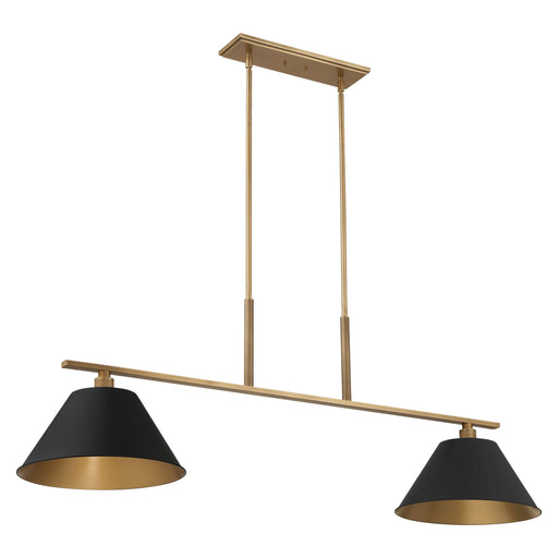 Chandelier Thesis 207336A Mcgill 60 inch 2 light Natural Brass Linear Chandelier with Matte Black and Gold Metal Shades THESIS