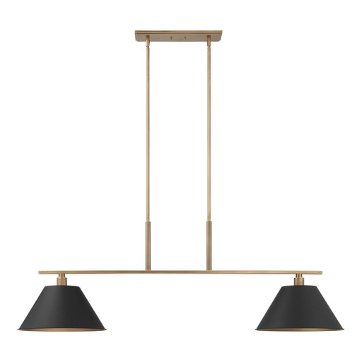 Chandelier Thesis 207336A Mcgill 60 inch 2 light Natural Brass Linear Chandelier with Matte Black and Gold Metal Shades THESIS