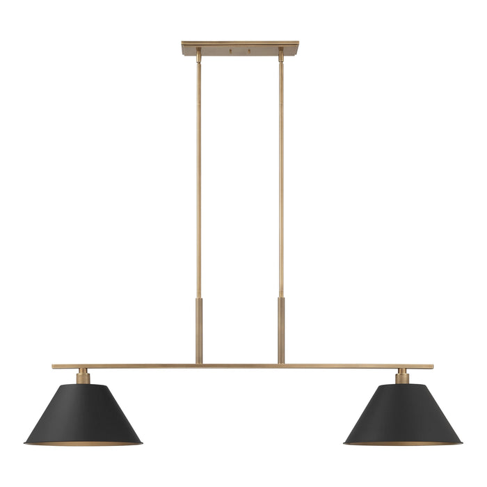 Chandelier Thesis 207336A Mcgill 60 inch 2 light Natural Brass Linear Chandelier with Matte Black and Gold Metal Shades THESIS