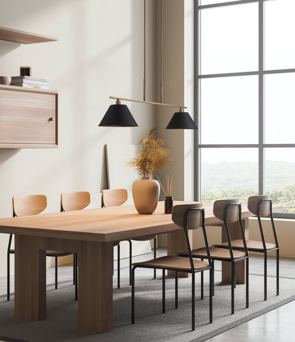 Chandelier Thesis 207336A Mcgill 60 inch 2 light Natural Brass Linear Chandelier with Matte Black and Gold Metal Shades THESIS