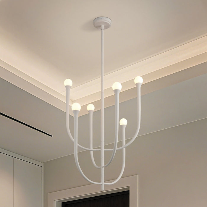 Chandelier Thesis 207252A Dahlia 23 inch 6 light Textured White Chandelier with Opal Glass Shades THESIS