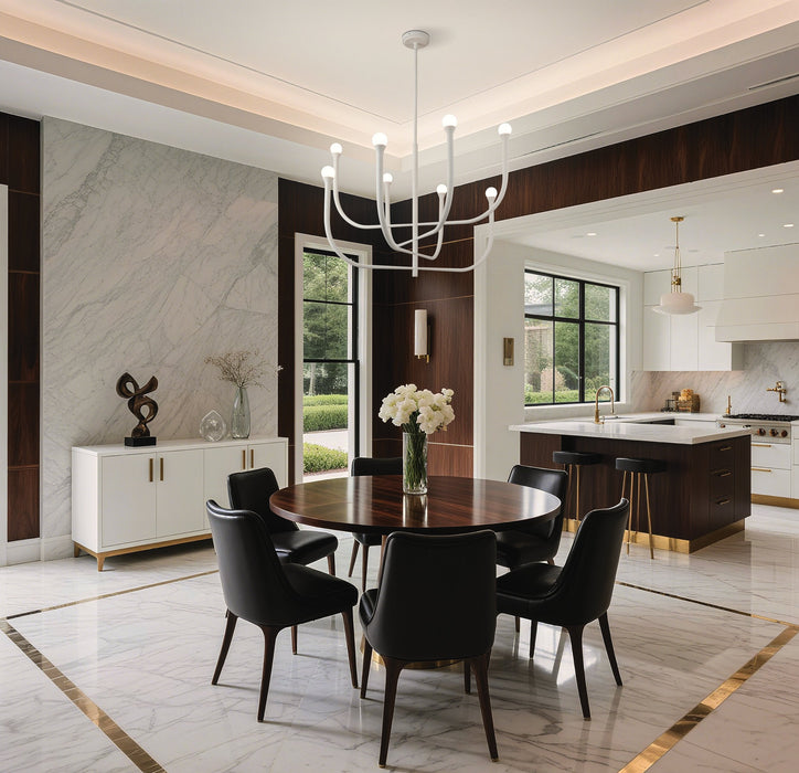 Chandelier Thesis 207253A Dahlia 36 inch 8 light Textured White Chandelier with Opal Glass Shades THESIS