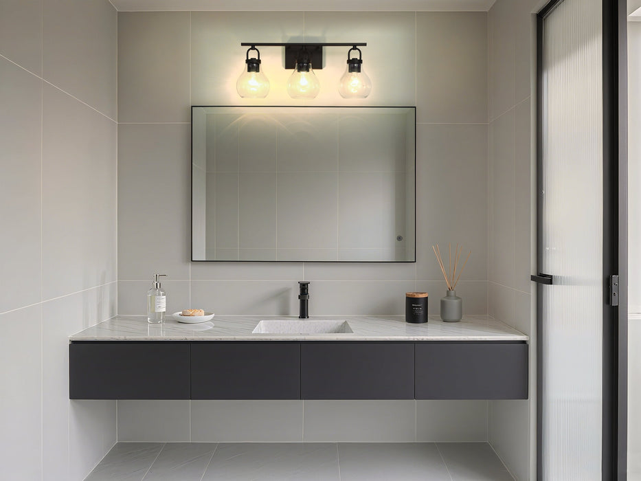 Vanity Light Thesis 207636A Mansfield 24 inch 3 light Matte Black Vanity Light with Clear Glass Shades THESIS