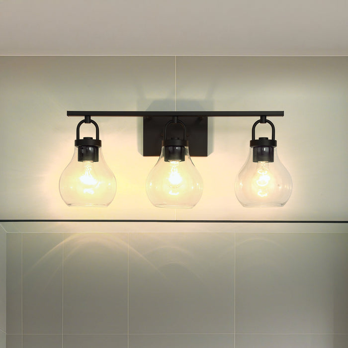 Vanity Light Thesis 207636A Mansfield 24 inch 3 light Matte Black Vanity Light with Clear Glass Shades THESIS