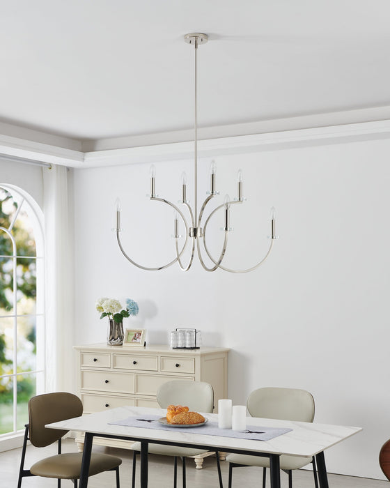 Chandelier Thesis 206934A Florian 36 inch 8 light Polished Nickel and Clear Glass Chandelier THESIS