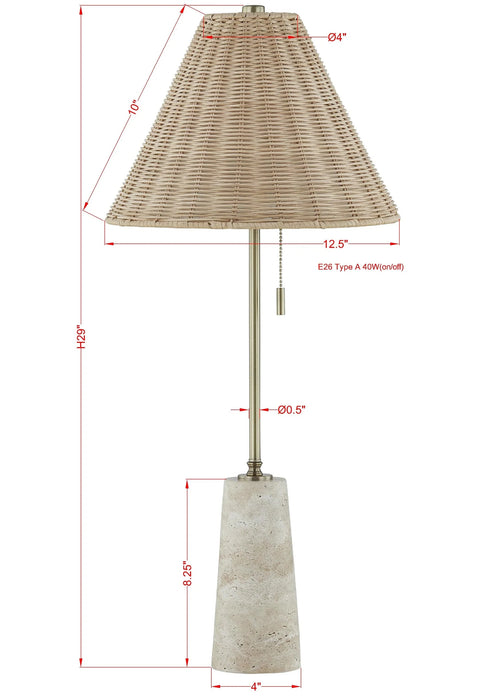 Buffet Lamp Forty West Designs 725168 Lorraine Buffet Lamp with Travertine Base and Rattan Shade Forty West Designs