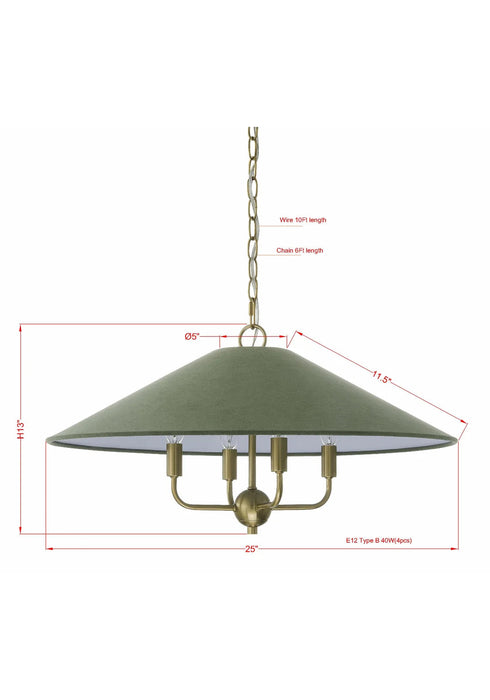 Chandelier Forty West 72666 Ransom 4-Light Chandelier with 25" Green Shade Forty West Designs