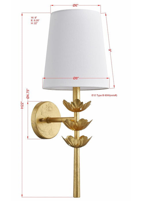Forty West 72685 Juliana Gold Floral Wall Sconce with White Shade – 22" LightStoreUSA