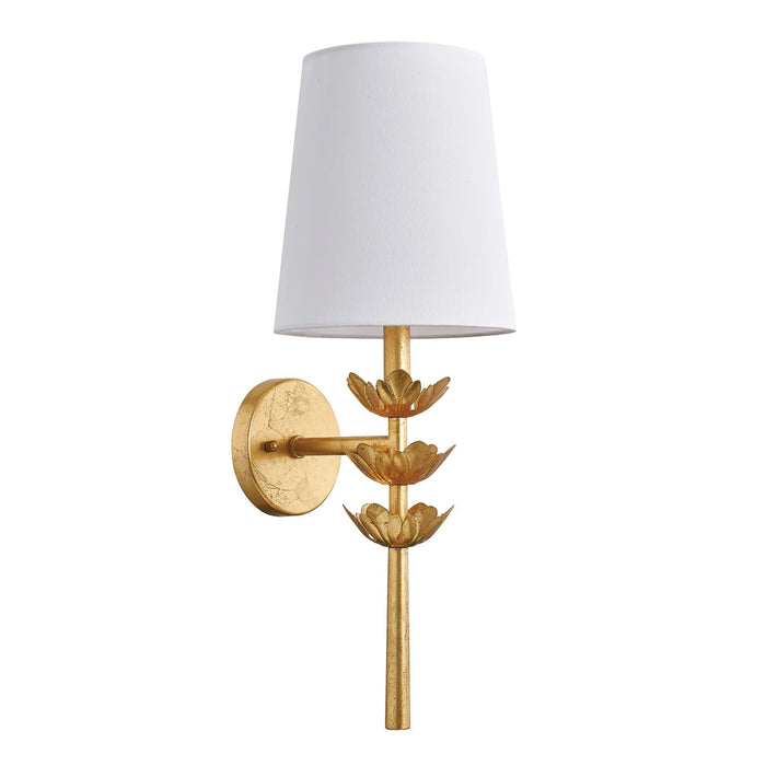 Forty West 72685 Juliana Gold Floral Wall Sconce with White Shade – 22" LightStoreUSA