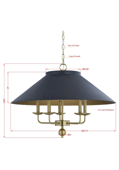 Pendant Forty West 72688 Dutch 27.5" Pendant with Navy Blue Metal Shade & Gold Accents Forty West Designs