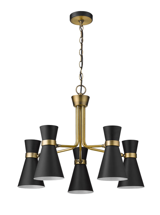 Chandelier Z-Lite 728-5MB-HBR Matte Black + Heritage Brass Soriano 5 Light Chandelier Z-Lite