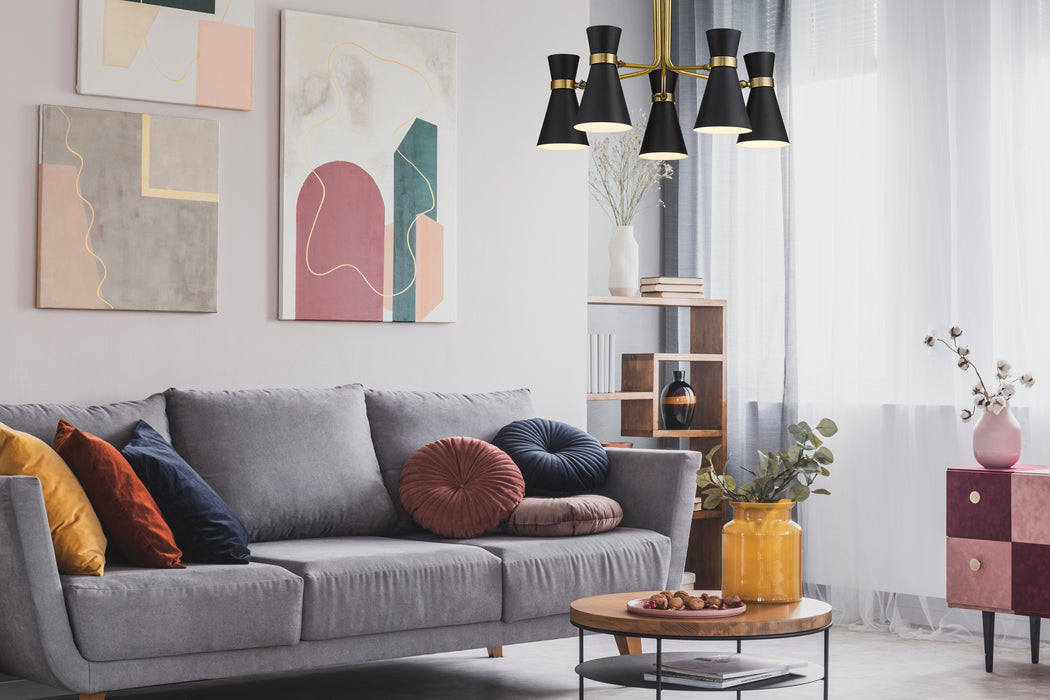 Chandelier Z-Lite 728-5MB-HBR Matte Black + Heritage Brass Soriano 5 Light Chandelier Z-Lite