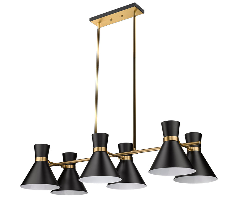 Linear Chandelier Z-Lite 728-6L-MB-HBR Matte Black + Heritage Brass Soriano 6 Light Linear Chandelier Z-Lite