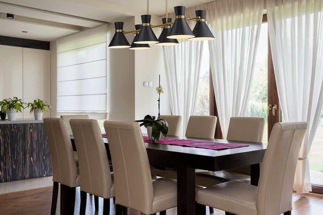 Linear Chandelier Z-Lite 728-6L-MB-HBR Matte Black + Heritage Brass Soriano 6 Light Linear Chandelier Z-Lite
