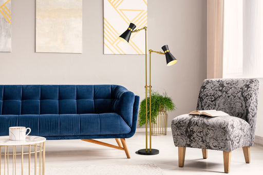Floor Lamp Z-Lite 728FL-MB-HBR Matte Black + Heritage Brass Soriano 2 Light Floor Lamp Z-Lite