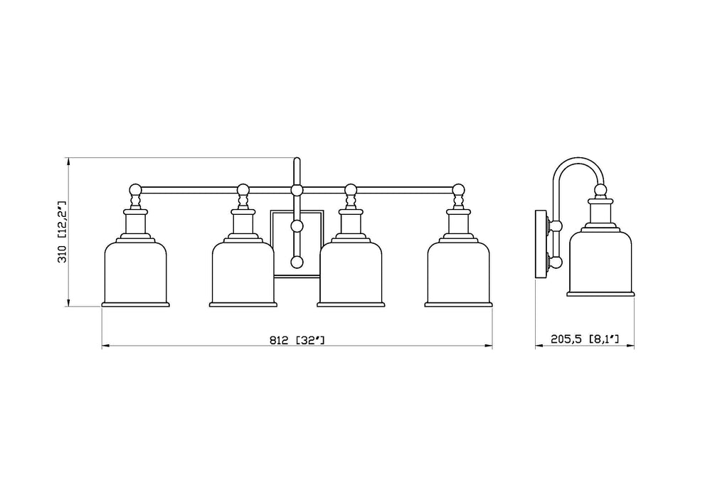 Vanity Z-Lite 733-4V-MB Matte Black Bryant 4 Light Vanity Z-Lite