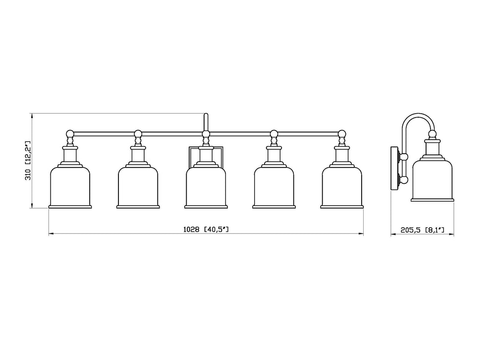 Vanity Z-Lite 733-5V-MB Matte Black Bryant 5 Light Vanity Z-Lite
