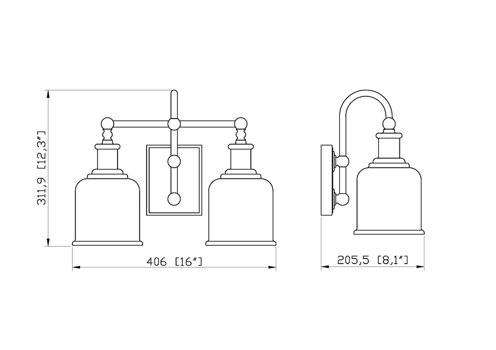Vanity Z-Lite 734-2V-MB Matte Black Bryant 2 Light Vanity Z-Lite