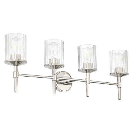 Vanity Light Thesis 207699A Andrea 32 inch 4 light Polished Nickel Vanity Light with Clear Ribbed Glass Shades THESIS