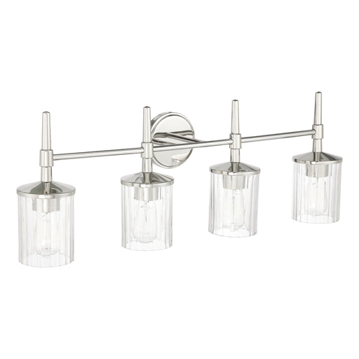 Vanity Light Thesis 207699A Andrea 32 inch 4 light Polished Nickel Vanity Light with Clear Ribbed Glass Shades THESIS