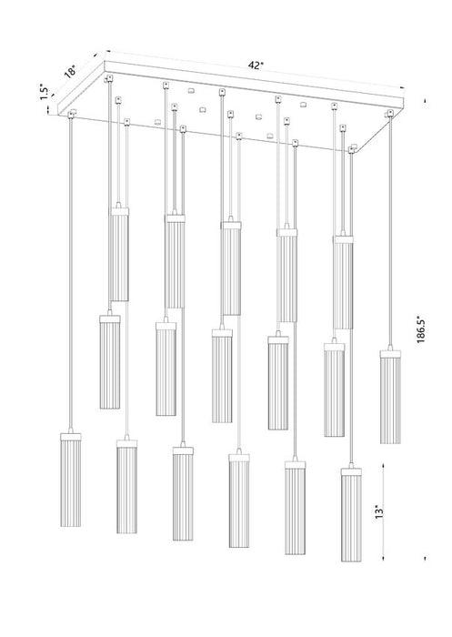 Linear Chandelier Z-Lite 740P-17L-MB Matte Black Beau 17 Light Linear Chandelier Z-Lite