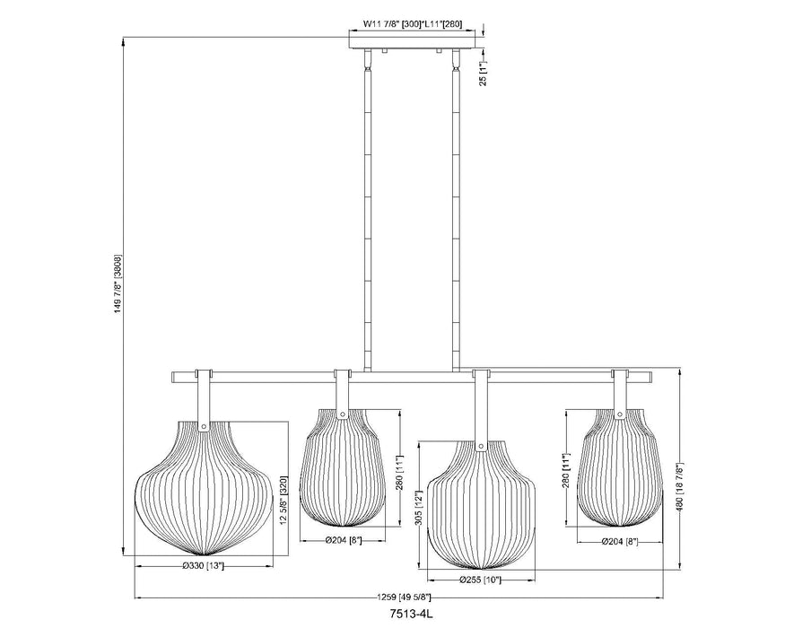 Linear Chandelier Z-Lite 7513-4L-MB Matte Black Newbury 4 Light Pendant Z-Lite