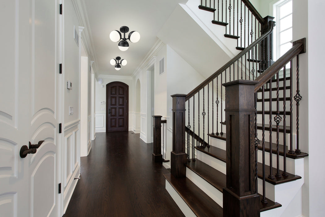 Semi Flush Mount Z-Lite 7517-3SF-MB Matte Black Realm Sphere 3 Light Semi Flush Mount Z-Lite