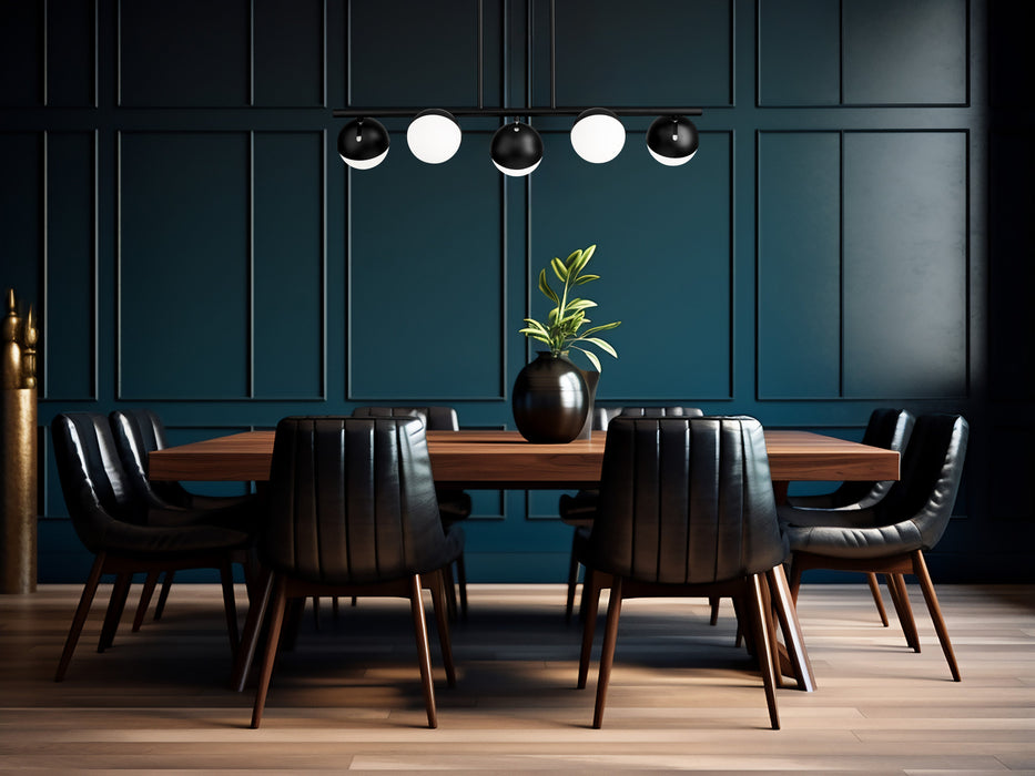 Linear Chandelier Z-Lite 7517-5L-MB Matte Black Realm Sphere 5 Light Linear Chandelier Z-Lite