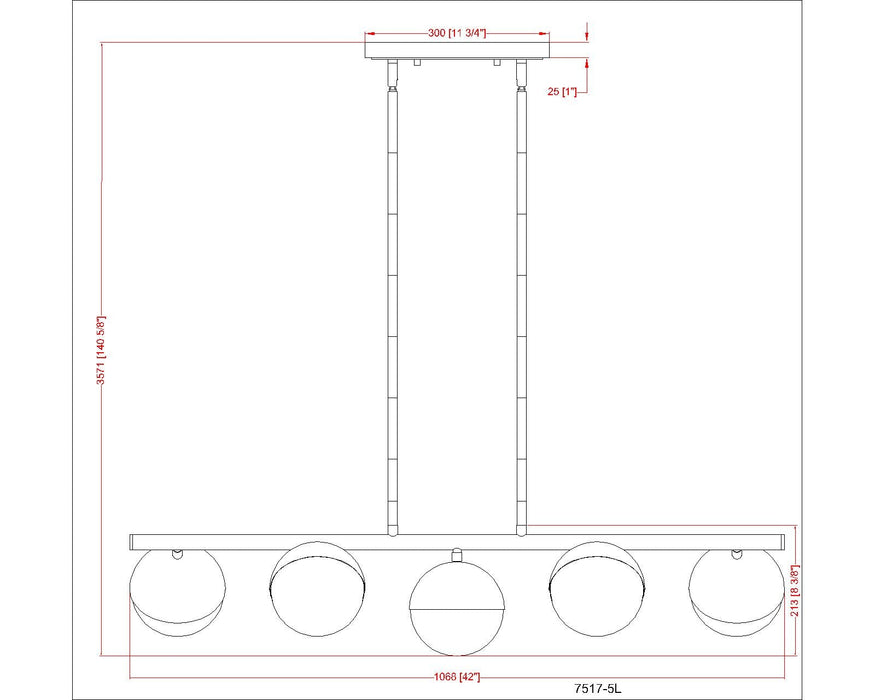 Linear Chandelier Z-Lite 7517-5L-MGLD Modern Gold Realm Sphere 5 Light Linear Chandelier Z-Lite
