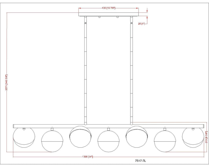 Linear Chandelier Z-Lite 7517-7L-BN Brushed Nickel Realm Sphere 7 Light Linear Chandelier Z-Lite
