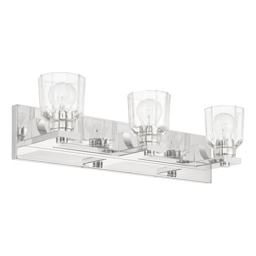 Vanity Light Thesis 207672A Dryden 24 inch 3 light Polished Nickel Vanity Light with Clear Ribbed Glass Shades THESIS